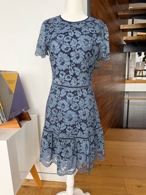 MICHAEL Michael Kors Slate Blue Floral Lace Midi Dress